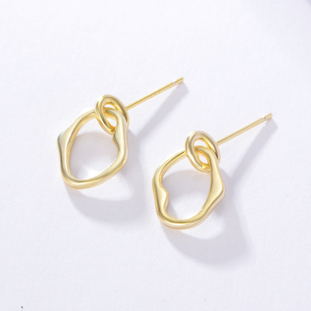 Irregular Circle Pendant Silver Drop Earrings for Women