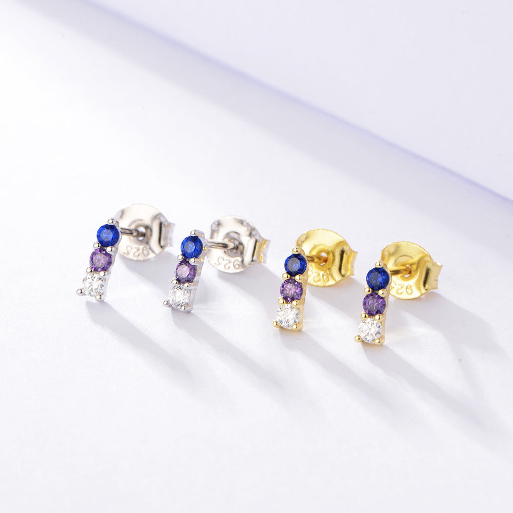 Beading Colourful Zircon Silver Studs Earrings for Women
