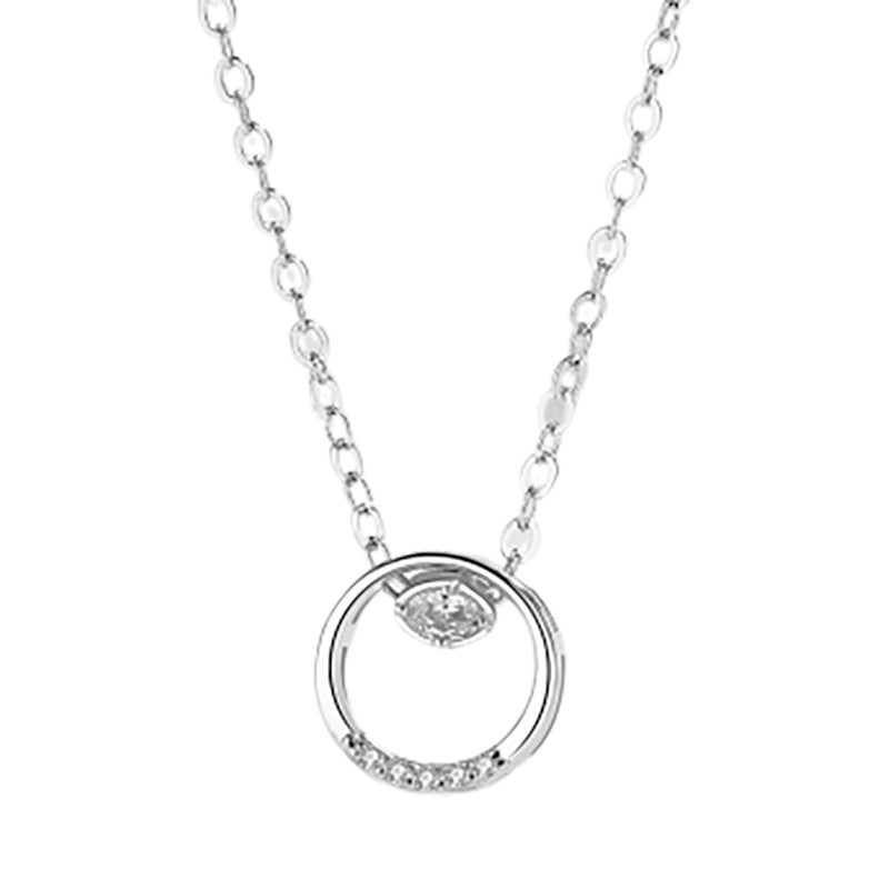 Marquise Zircon Circle Pendant  Silver Necklace for Women