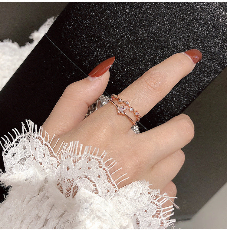 Zircon Star Double Layers Silver Ring