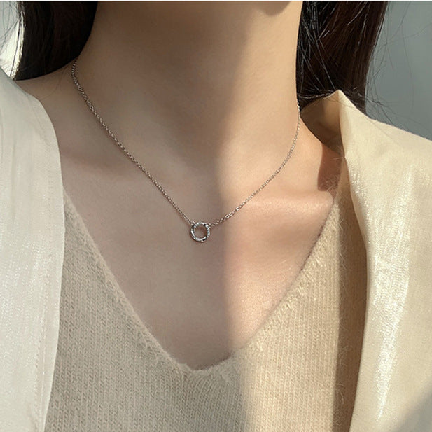 Irregular Zircon Circle Silver Necklace for Women