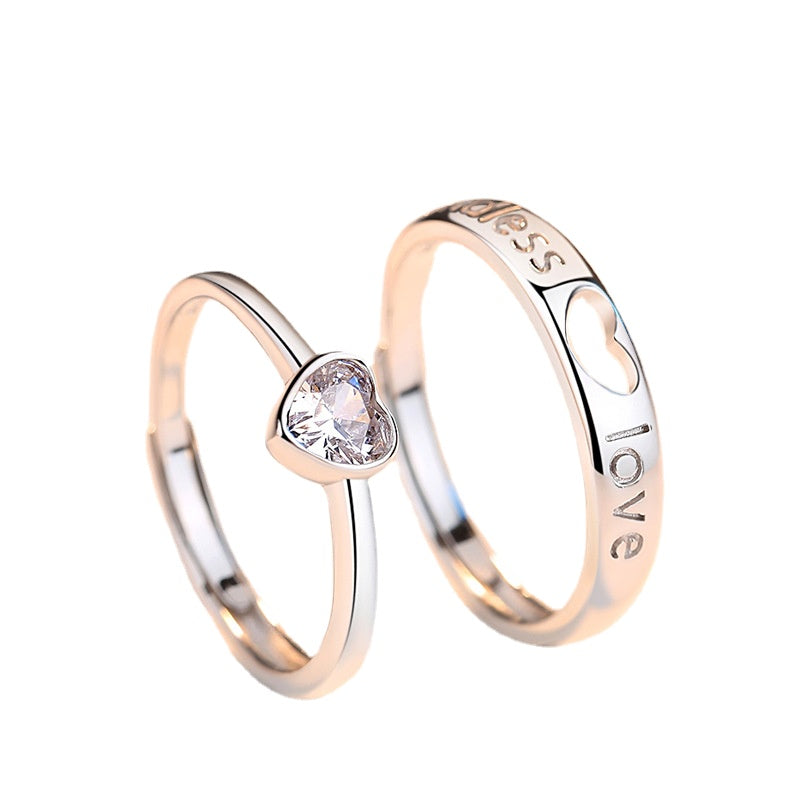 Zircon Heart-shape Endless Love Silver Couple Ring