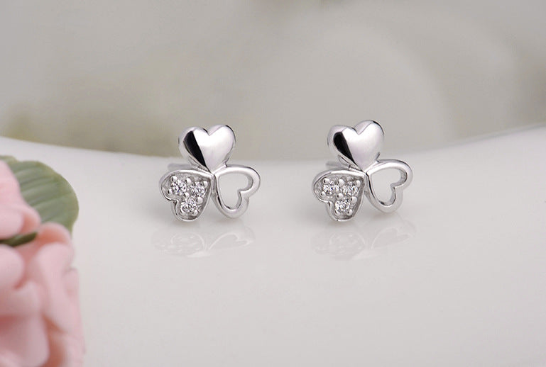 Heart-shaped Clover Silver Studs Earrings for Women