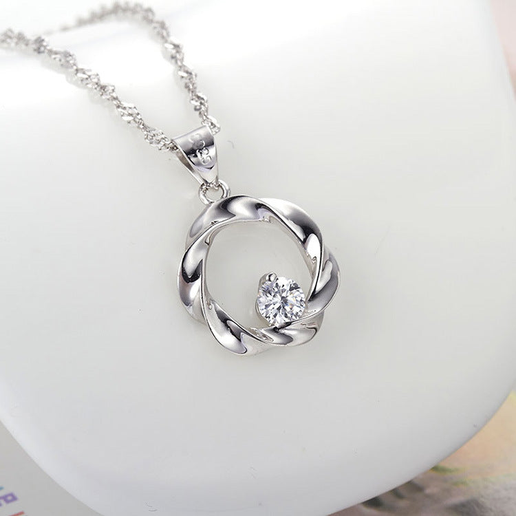 (Pendant Only) Twiste Circle with Round Zircon Silver Pendant for Women