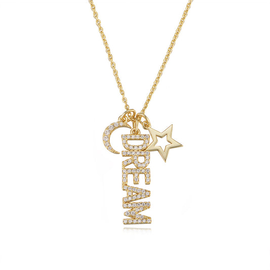 Letter DREAM with Zircon Pendant Silver Necklace for Women