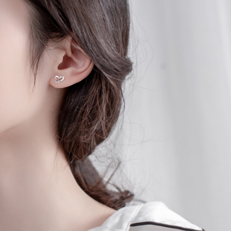 Hollow Peach Heart Silver Studs Earrings for Women