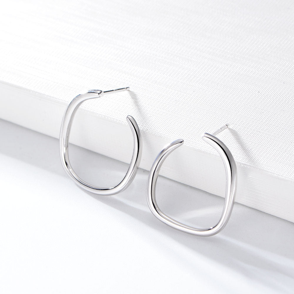 Geometric C-shaped Silver Studs Earrings for Women