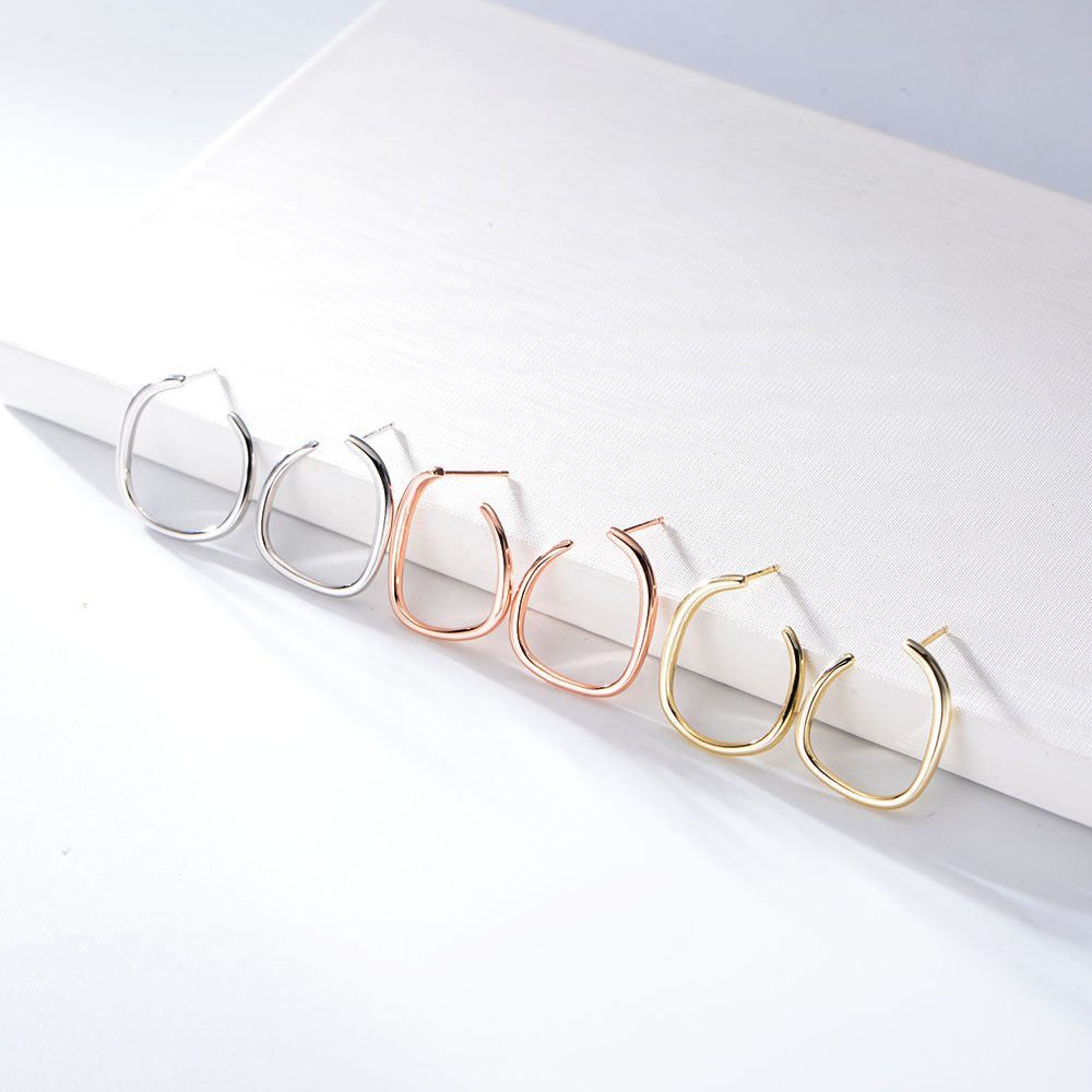 Geometric C-shaped Silver Studs Earrings for Women