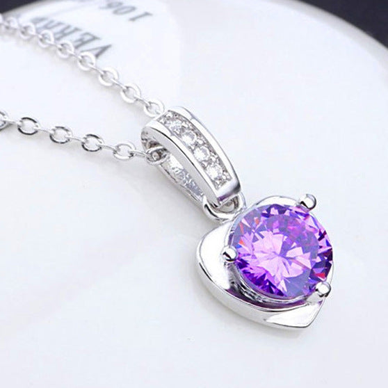 (Pendant Only) Heart Shape with Zircon Silver Pendant for Women
