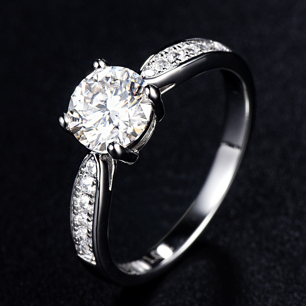 Cathedral Four Prongs 1.0 Carat Round Cut Moissanite Engagement Ring