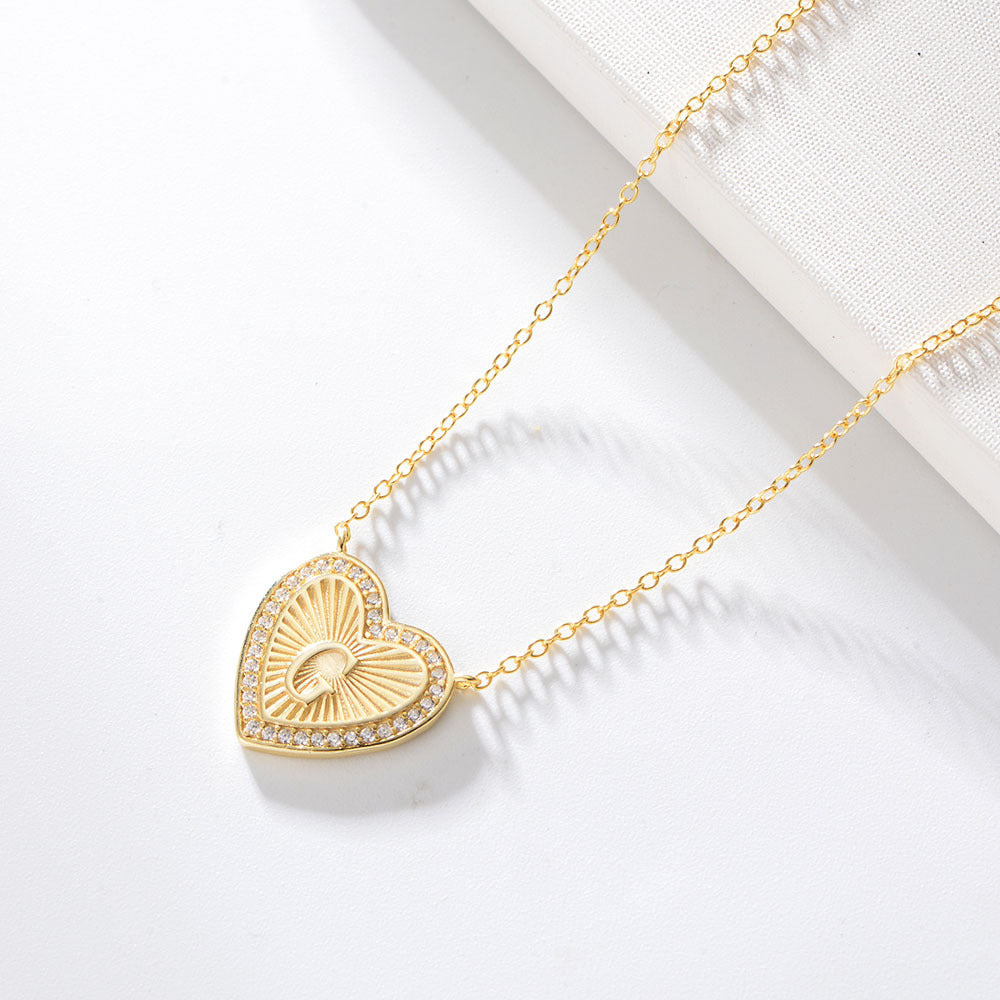 26 English Heart Letter with Zircon Pendant Silver Necklace for Women