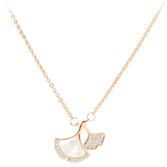 Mother of Pearl Ginkgo with Zircon Silver Necklace for Women
