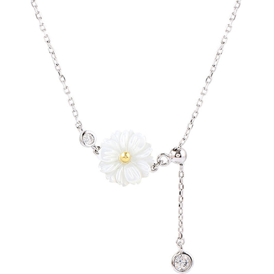 Daisy Flower Zircon Tassle Silver Necklace for Women