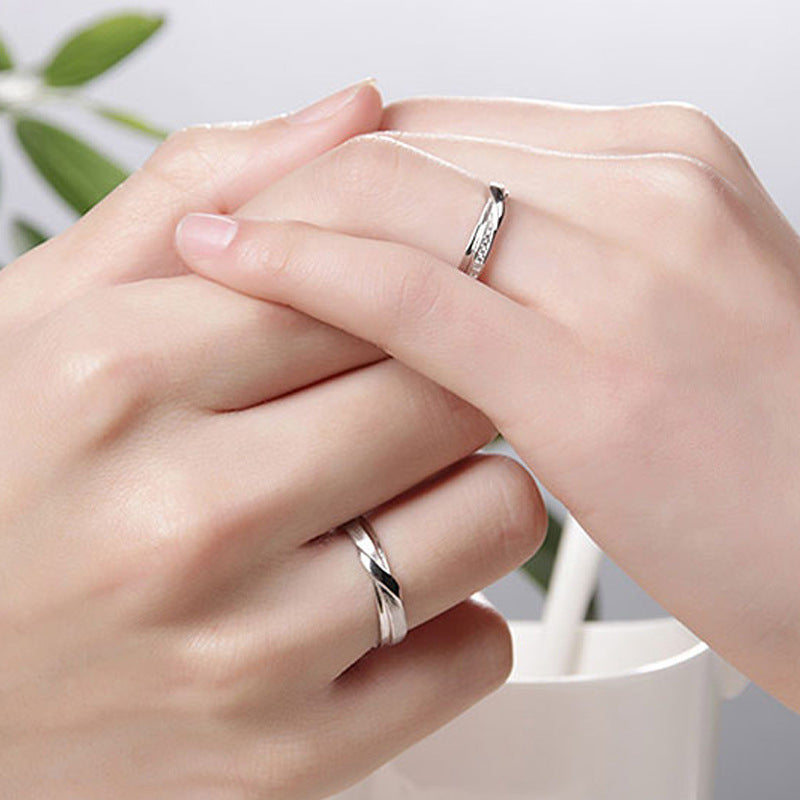 Rotating Stripe Silver Couple Ring for Women