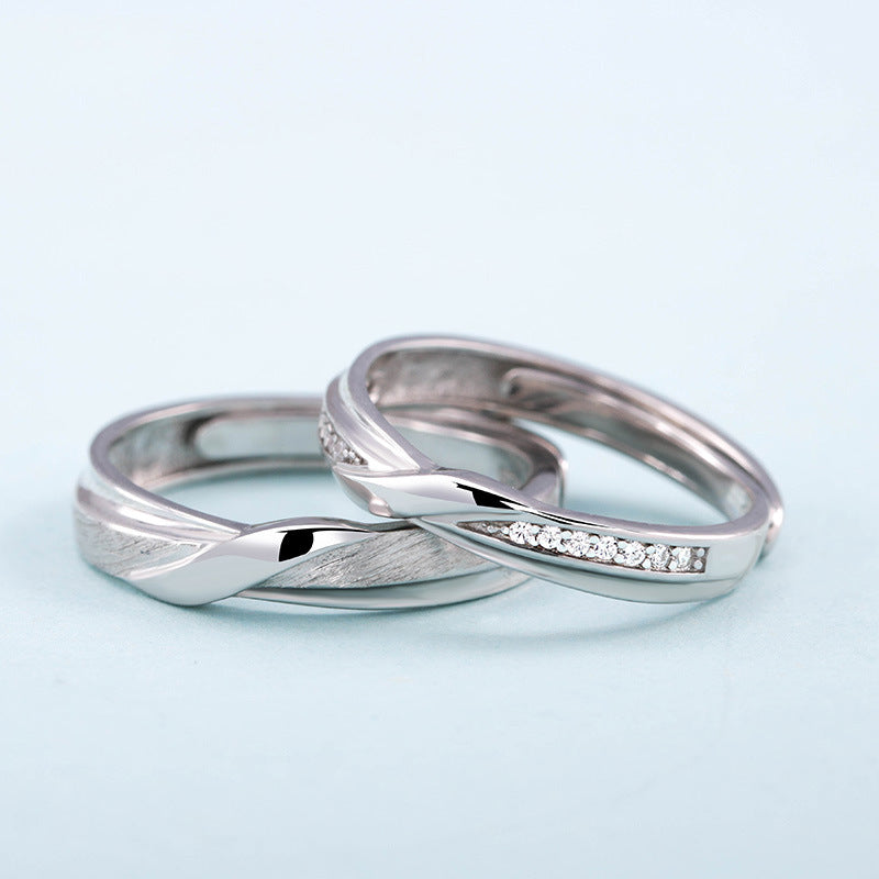Rotating Stripe Silver Couple Ring for Women