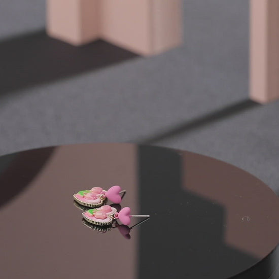 Planderful Tulip in the Heart Drop Earrings - Pink Drop Earrings for Women
