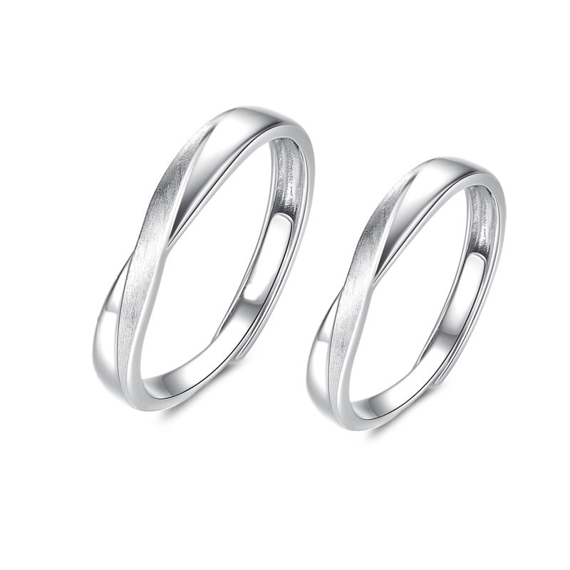 interweave brushed silver couple ring for women