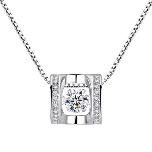Square with Round Zircon Pendant Silver for Women