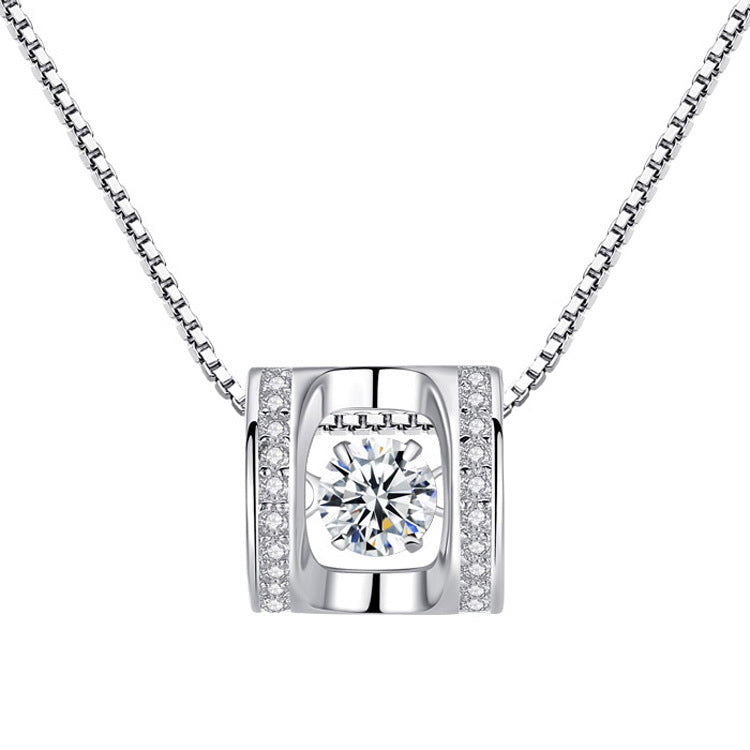 Square with Round Zircon Pendant Silver for Women