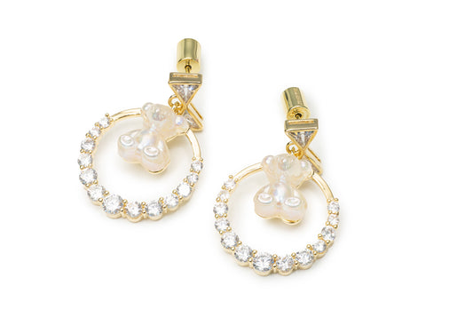 Evergreen Bow Bear Drop Earrings - Golden Drop Earrings for Women