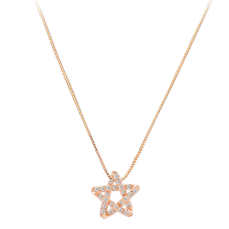 Zircon Star Pendant Silver Necklace for Women
