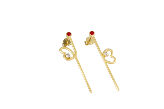 Red&Golden Hollow Heart Enamel Drop Earrings for Women