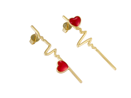 Red&Golden Heartbeat Enamel Drop Earrings for Women