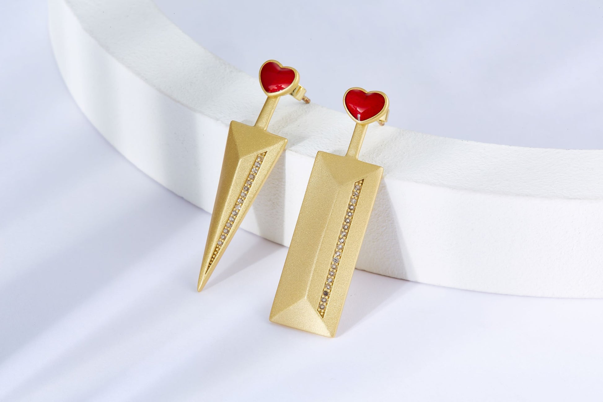 Red&Golden Spear and Shield Enamel Drop Earrings for Women