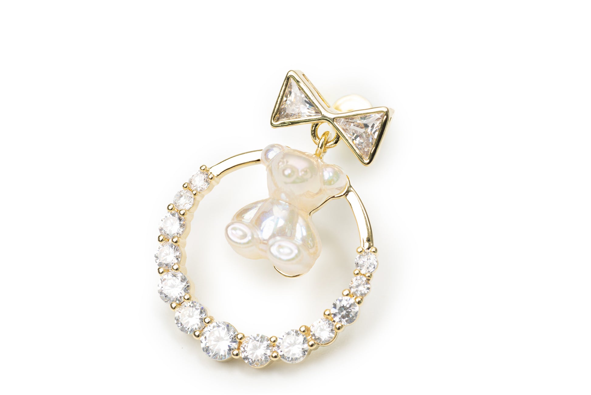 Evergreen Bow Bear Drop Earrings - Golden Drop Earrings for Women
