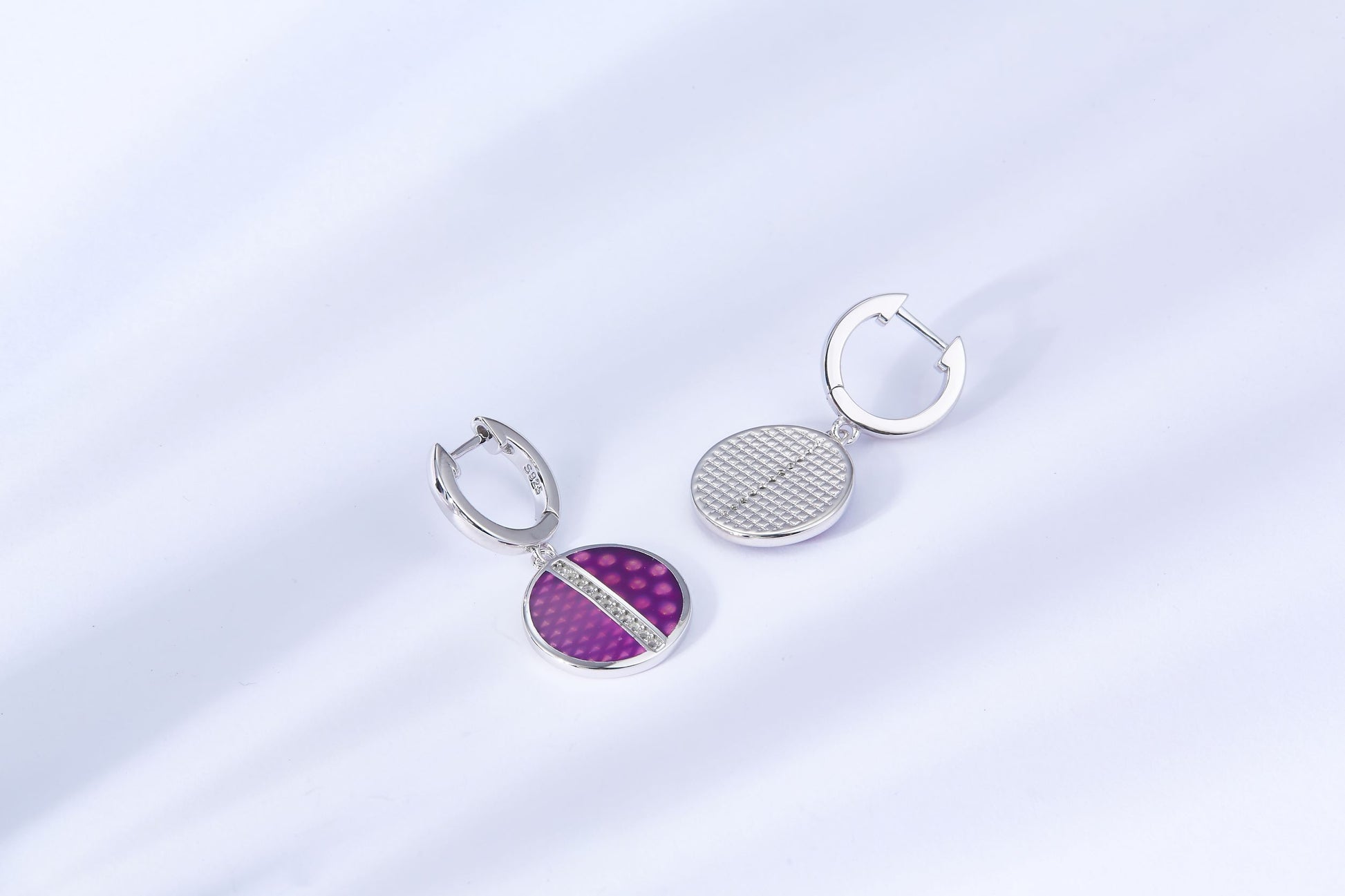 (Two Colours) Circle Enamel Silver Drop Earrings for Women