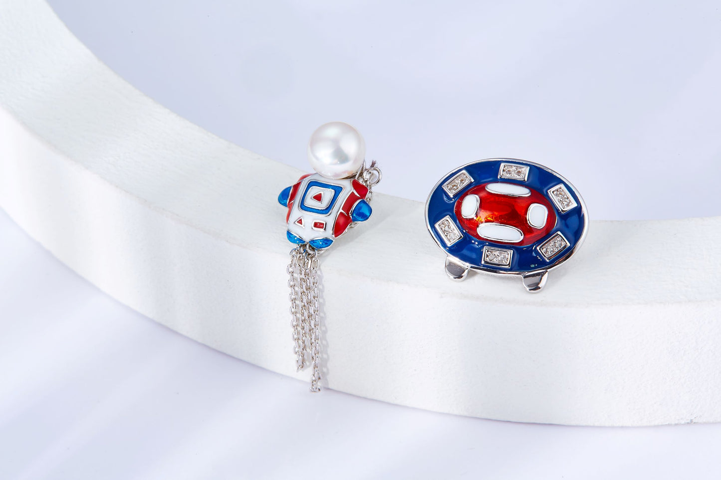 Astronauts Enamel with Pearl Studs and Drop Earrings for Women