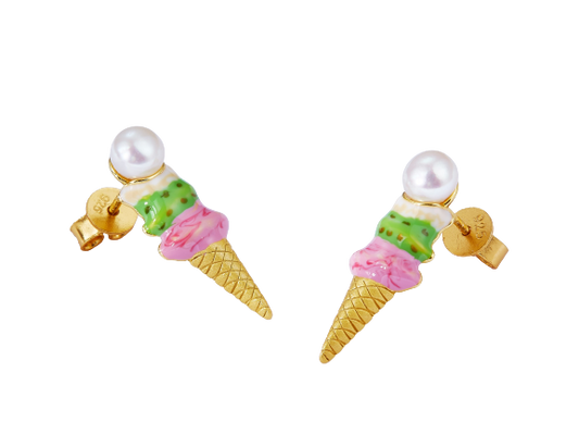 Ice Cream Enamel with Pearl Studs Earrings for Women
