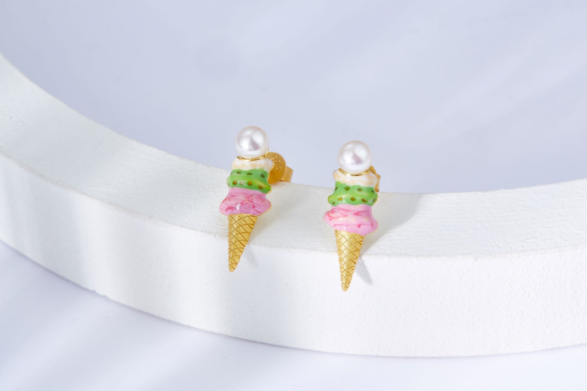 Ice Cream Enamel with Pearl Studs Earrings for Women