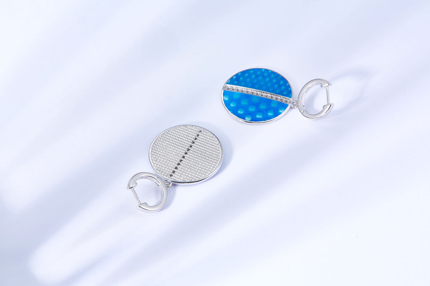 Circle Enamel Silver Drop Earrings for Women