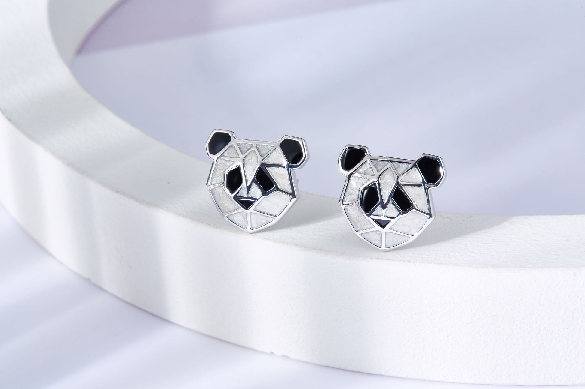 Panda Enamel Silver Studs Earrings for Women