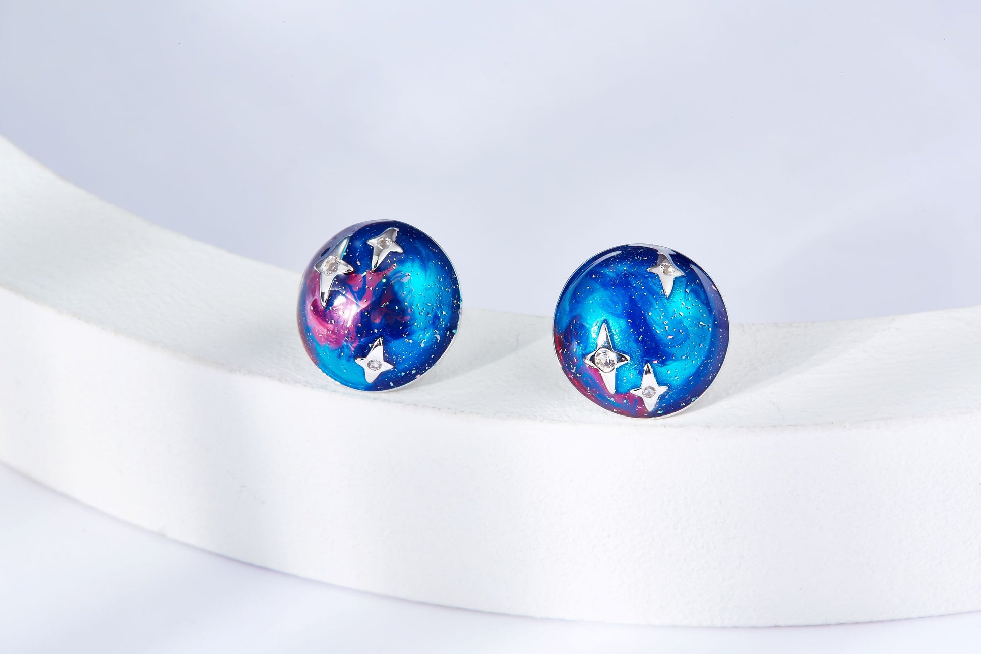 Galaxy Star Light Enamel Silver Studs Earrings for Women