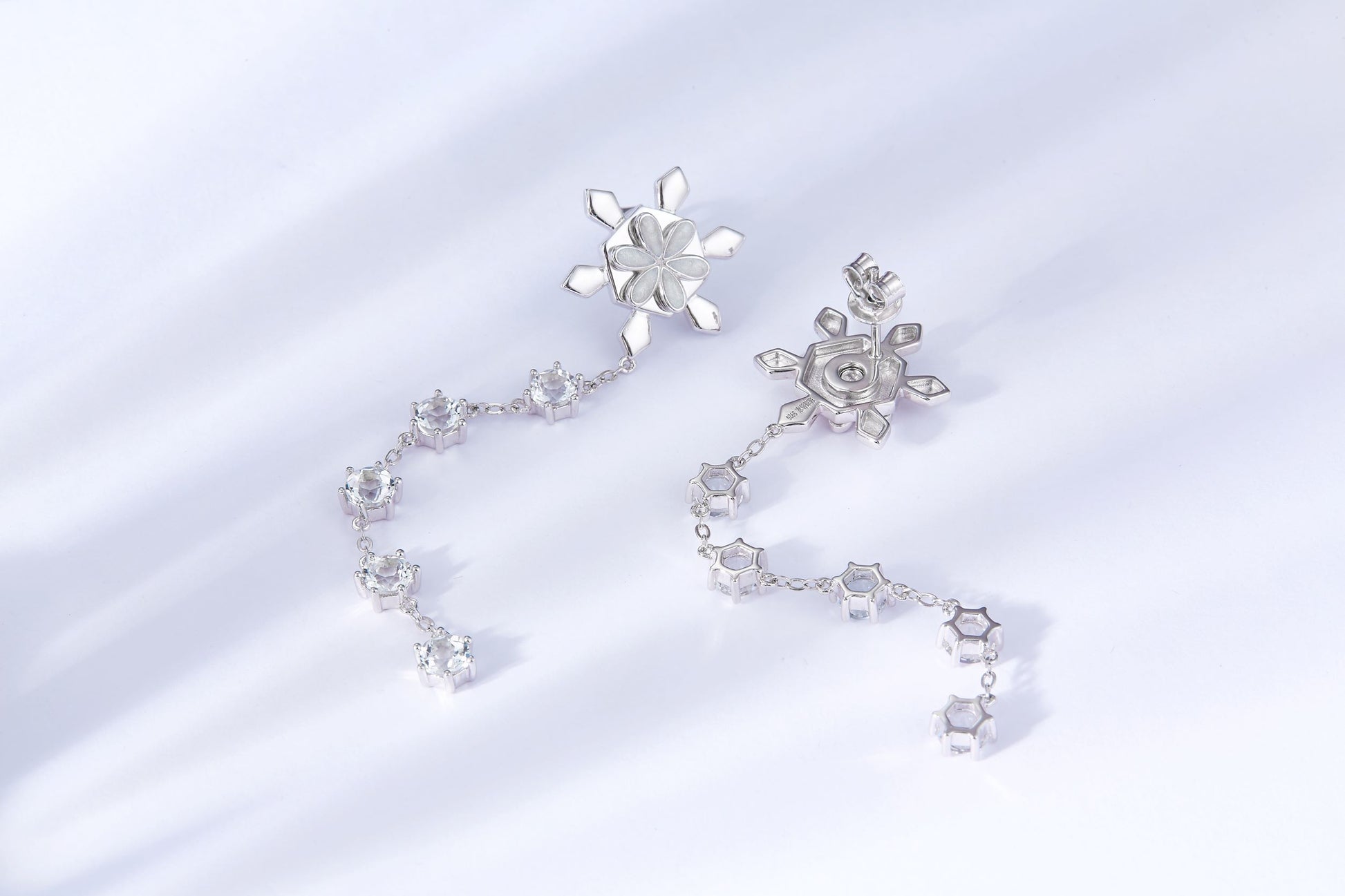 Snowflake Chain Enamel Silver Dorp Earrings for Women