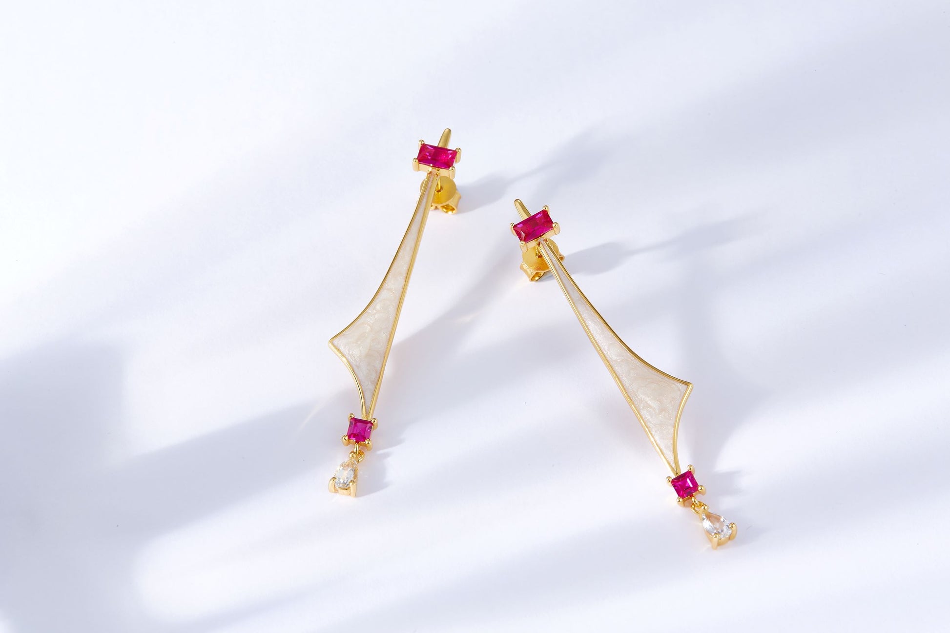 Golden Sailboat Enamel Ruby Drop Earrings for Women