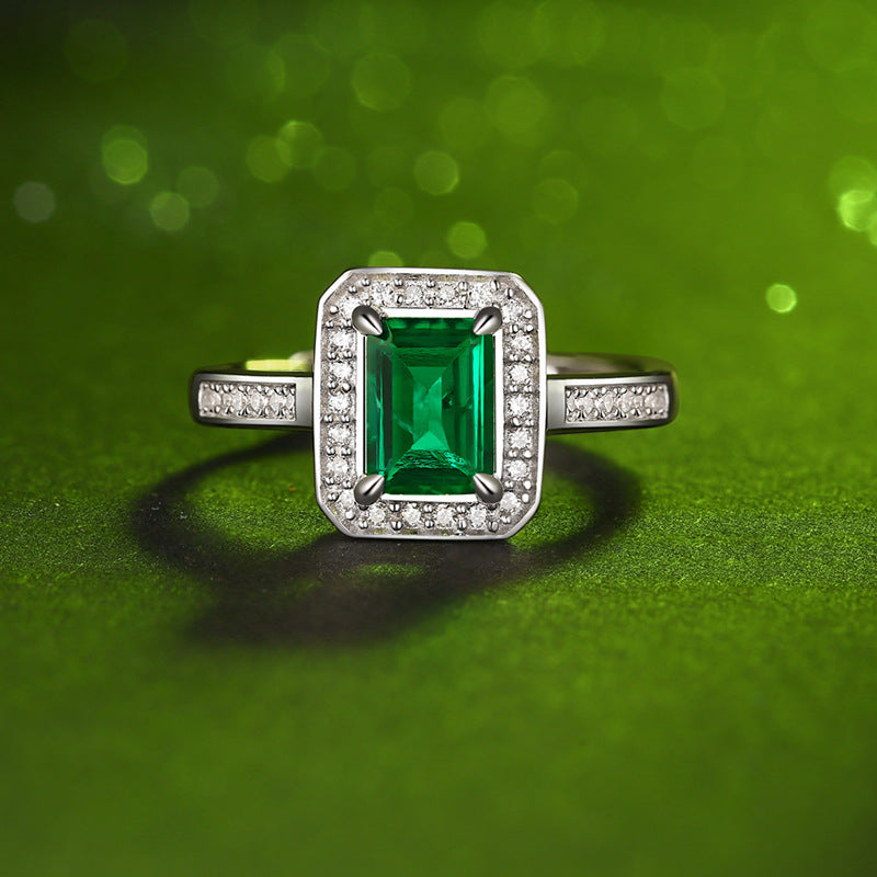 Lab-Created Emerald Vintage Adjustable Open-ended Silver Ring for Women