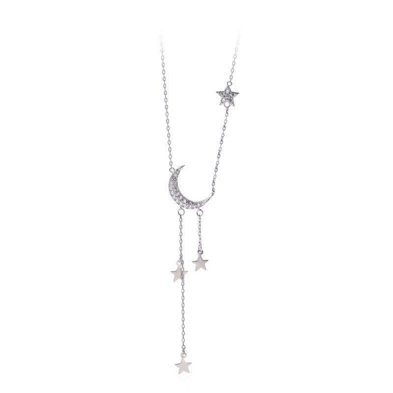 Zircon Star Moon Tassel Silver Necklace for Women