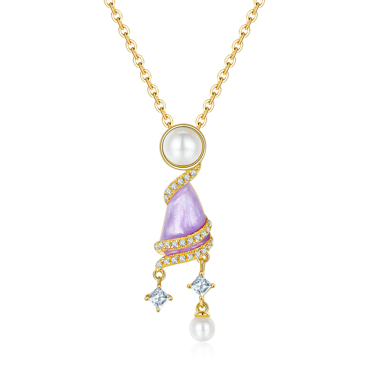 Wind Chimes Enamel with Pearl Necklace for Women