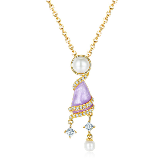 Wind Chimes Enamel with Pearl Necklace for Women