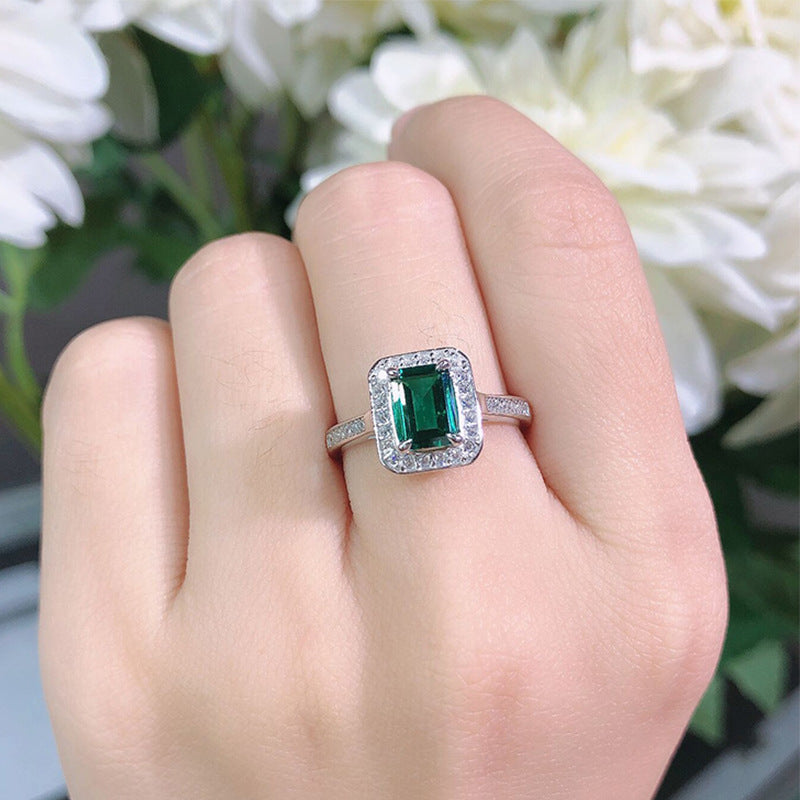 Lab-Created Emerald Vintage Adjustable Open-ended Silver Ring for Women