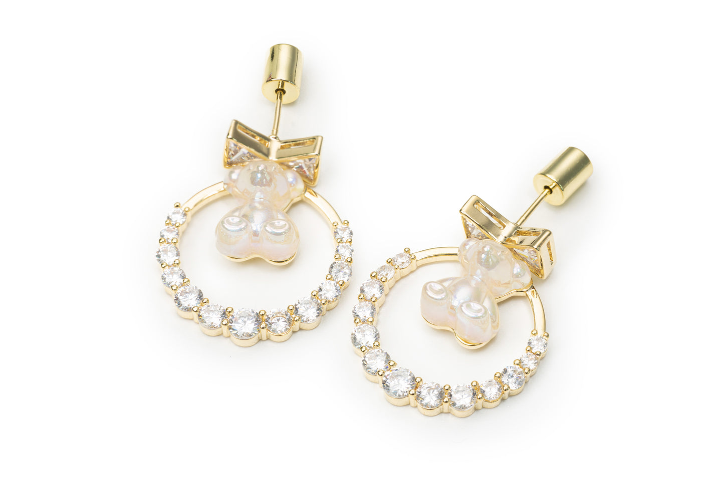 Evergreen Bow Bear Drop Earrings - Golden Drop Earrings for Women