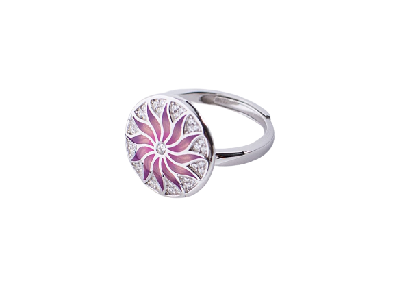 Pink Datura Stramonium Enamel Silver Ring for Women