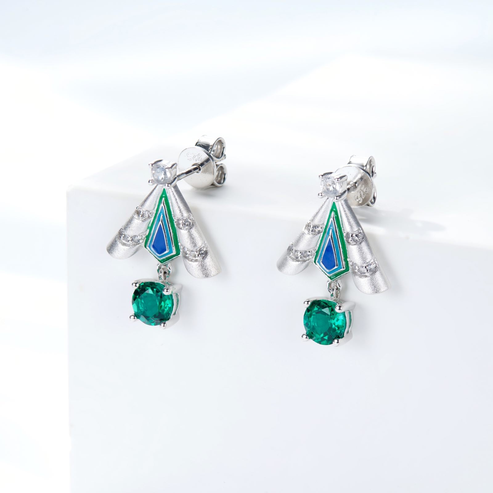Emerald Colour Firefly Enamel Silver Drop Earrings for Women