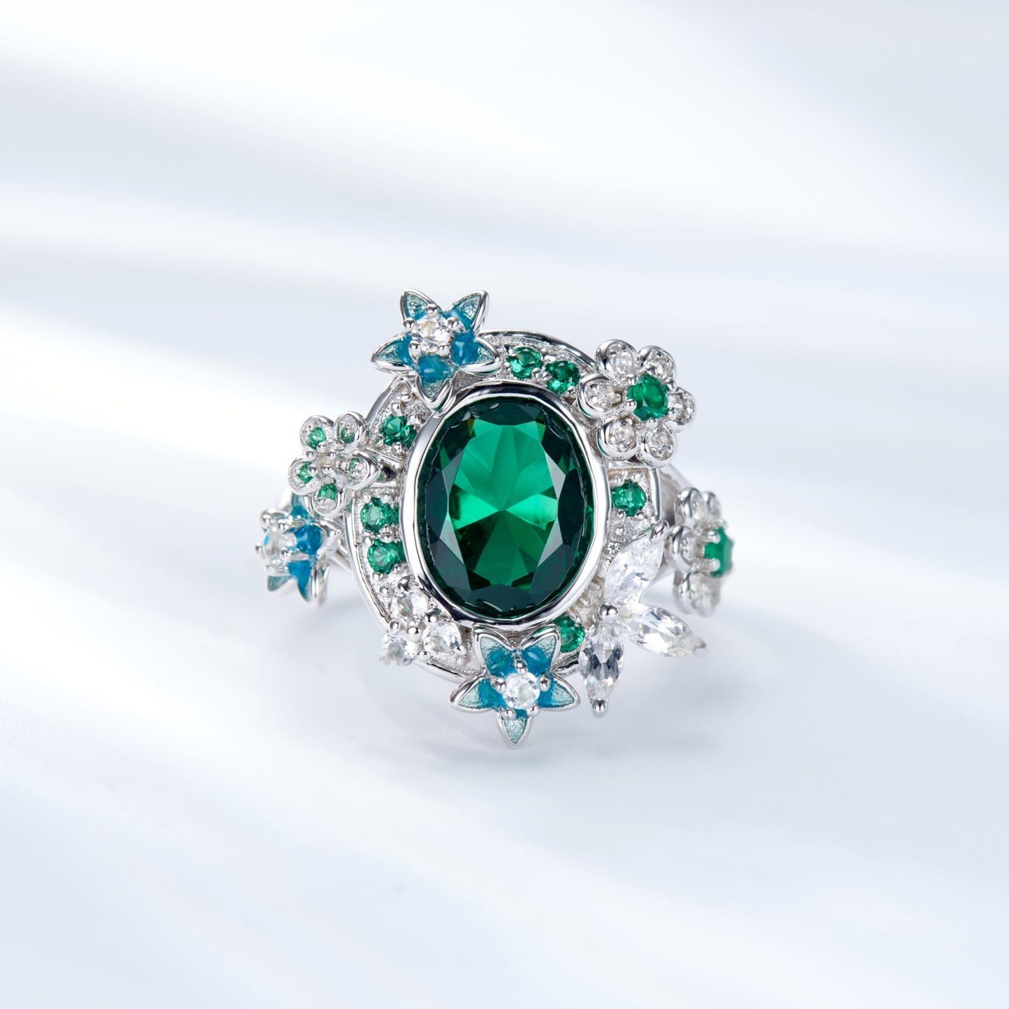 Emerald Colour Secret Garden Enamel Sliver Ring for Women