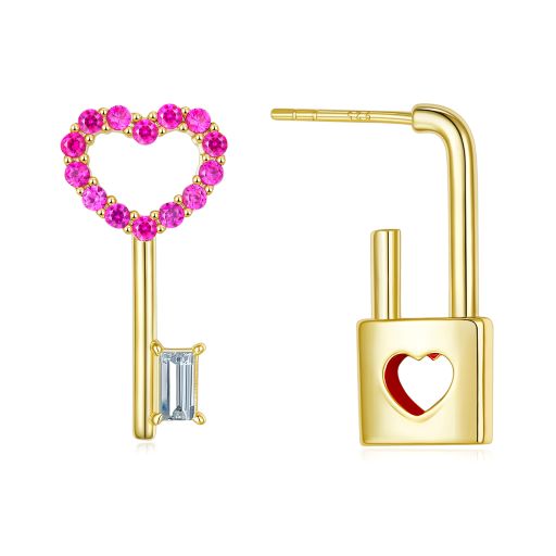Lock and Key of Love Enamel Earrings for Women