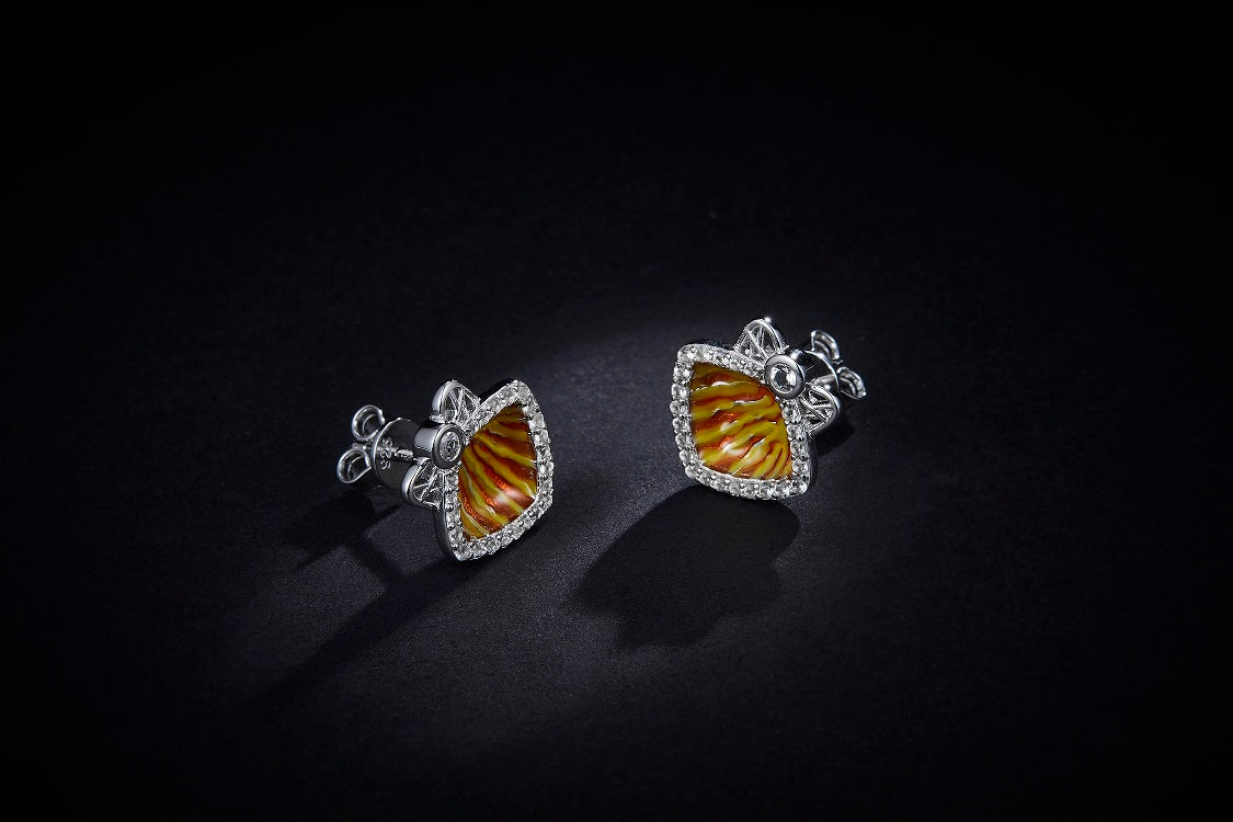 Golden Shell Enamel Silver Studs Earrings for Women