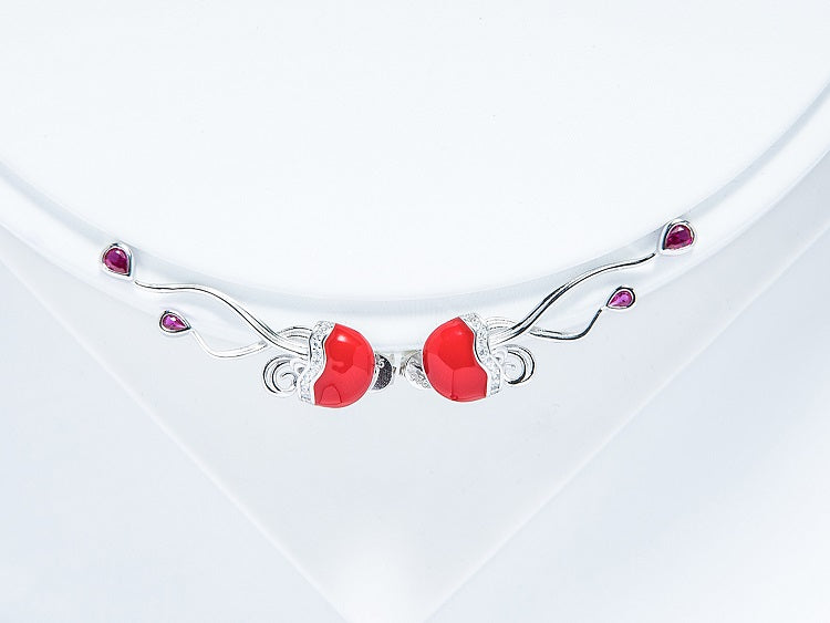 Red Jellyfish Enamel Silver Earrings for Women